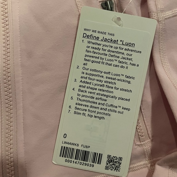 SOLD lulu flush pink define jacket BNWT size 0 - Picture 2 of 2